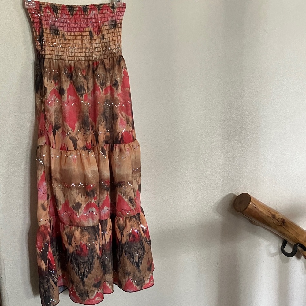 Maxi Skirt/Sleeveless dress in Pink‎ and Brown with sparkles S/M